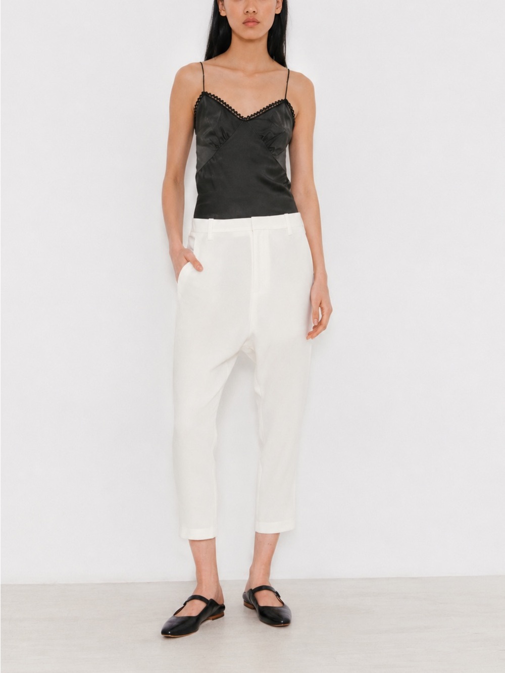Nili Lotan Crepe Paris Pant Ivory Drop Crotch Trousers NWT, Size 0
